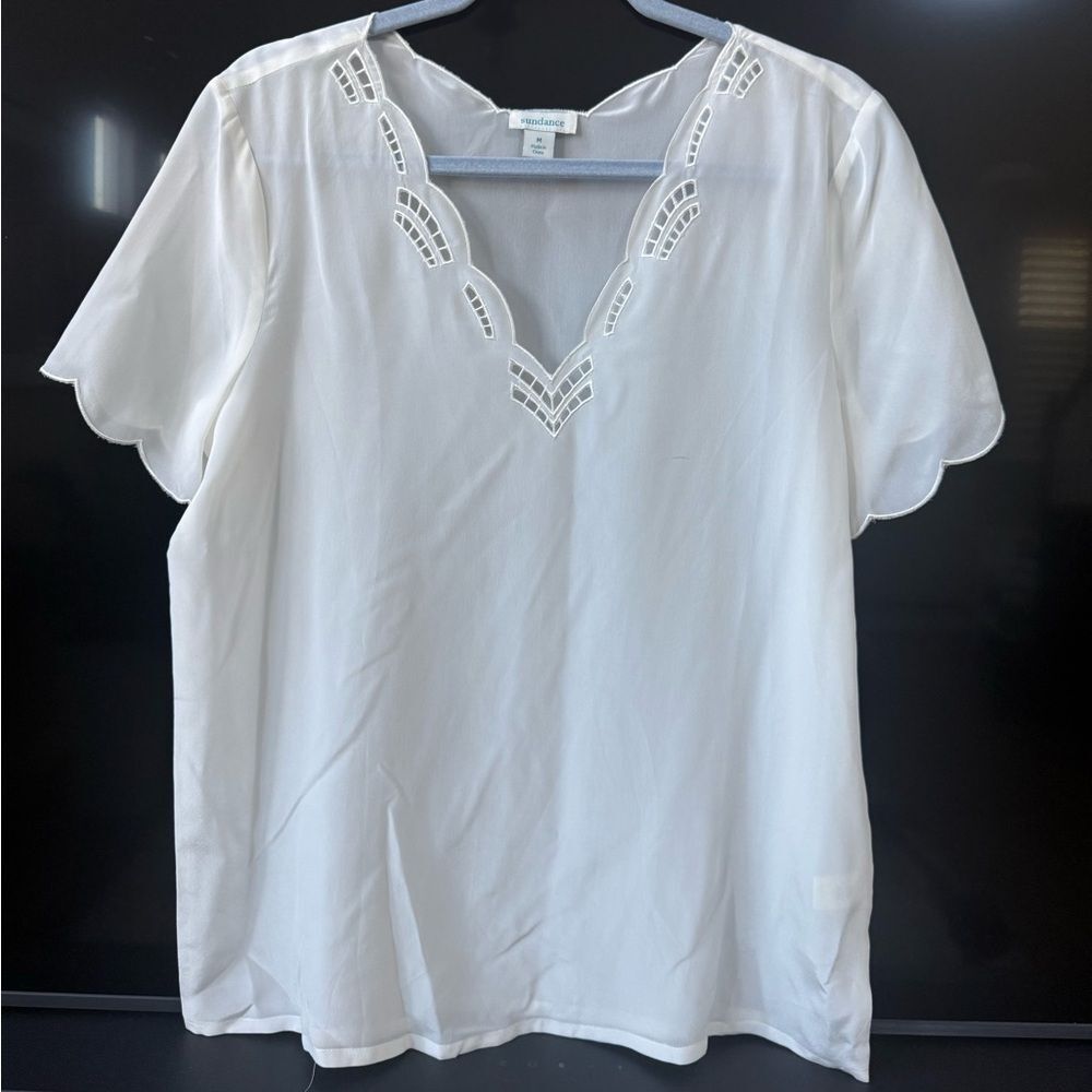 Sundance Celia 100% Silk White Semi Sheer Top